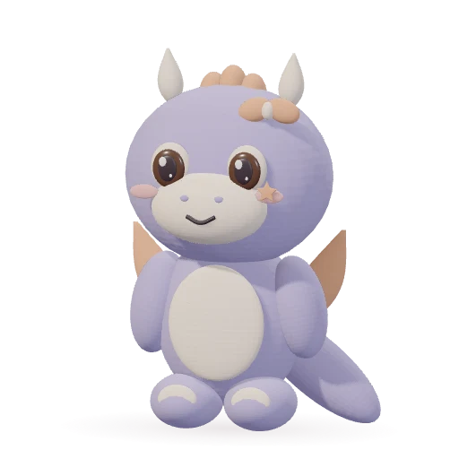 Lilac dragon wearing an apricot bow and a little star marking.