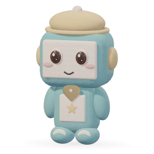 Ocean robot wearing a buttercup beanie and bandana.